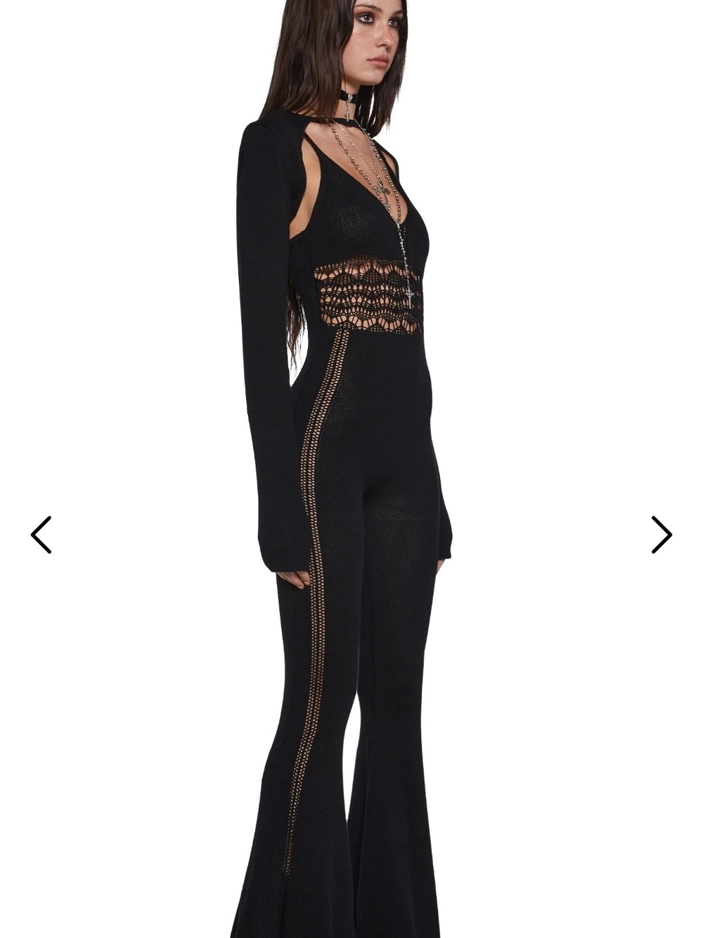 KillstarXS Black Lace-Inset Flared Knit Jumpsuit - Picture 2 of 4
